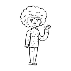 cartoon annoyed old woman waving