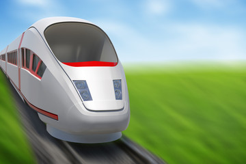 Train moving fast on rail-tracks