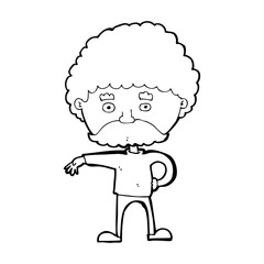 cartoon man with mustache making camp gesture