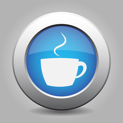 blue metal button with cup with smoke