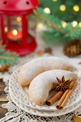 Fototapeta na wymiar Christmas homemade sugar cookies Crescent