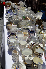 Market Stall of Vintage Crockery Cups and Plates