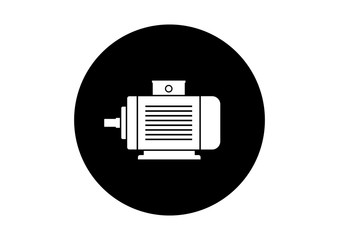 Black and white electric motor icon on white background