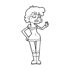 cartoon woman making dismissive gesture