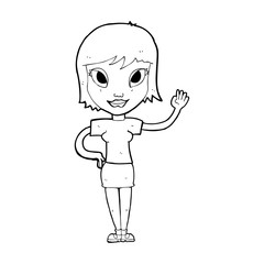 cartoon woman waving