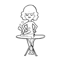 cartoon woman ironing