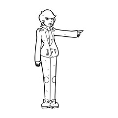 cartoon woman in leather jacket pointing