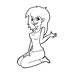 cartoon pretty girl waving