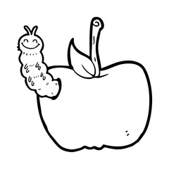 cartoon apple with bug