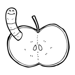 cartoon apple with worm