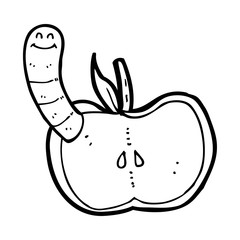 cartoon apple with worm