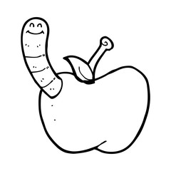 cartoon apple with worm