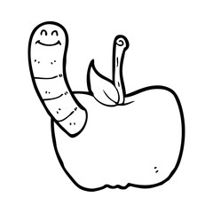 cartoon apple with worm