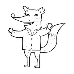 cartoon happy wolf wearing shirt