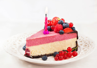 Portion of delicious raspberry cheesecake