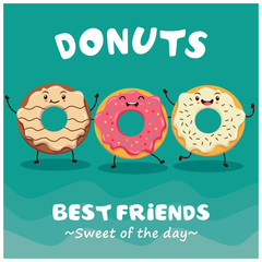 Vintage donuts cartoon character poster design