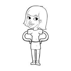 cartoon happy woman with hands on hips