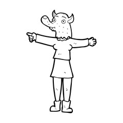 cartoon pointing werewolf woman