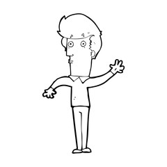 cartoon nervous man waving