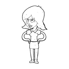cartoon annoyed woman with hands on hips
