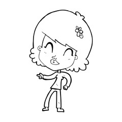 cartoon happy woman pointing