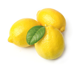 Lemon fruits with leaves on white