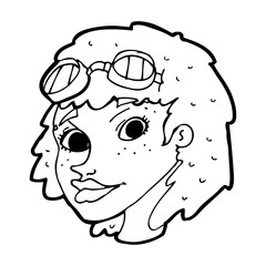 cartoon happy woman wearing aviator goggles