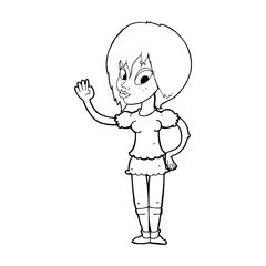 cartoon pretty woman waving