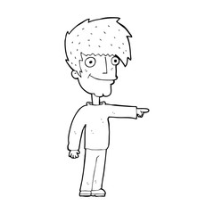 cartoon happy man pointing