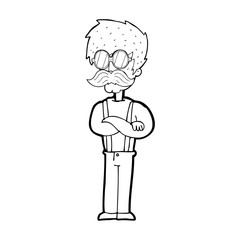 cartoon hipster man with mustache and spectacles