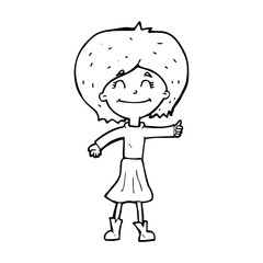 cartoon happy girl giving thumbs up symbol