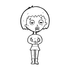 cartoon bored woman waiting