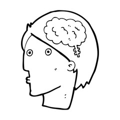 cartoon man with brain symbol