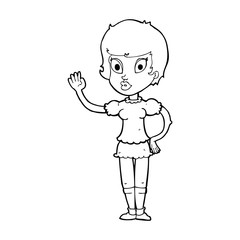cartoon pretty girl waving