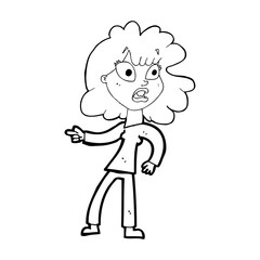 cartoon worried woman pointing