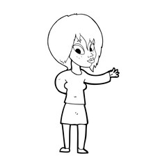 cartoon woman making welcome gesture