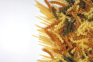 Various types of raw Italian pasta. 