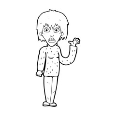 cartoon shocked woman waving hand