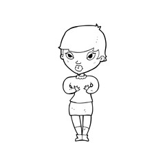 cartoon woman gesturing at self