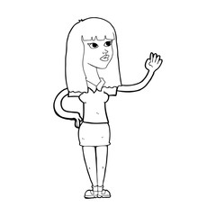 cartoon pretty woman waving