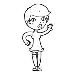cartoon pretty woman waving