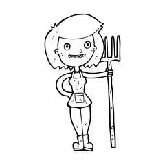 cartoon happy farmer girl