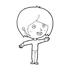 cartoon happy girl waving
