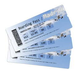 Fototapeta premium Airline boarding pass tickets to Madrid isolated on white