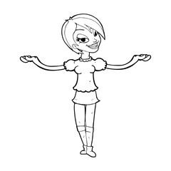 cartoon woman making open arm gesture