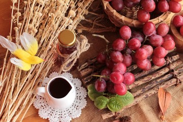 Bunch of grapes fruit  juicy fresh delicious and red wine.