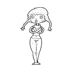cartoon offended woman covering herself