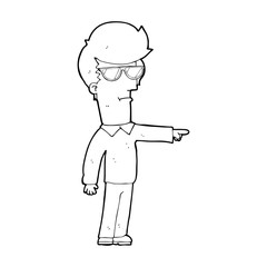 cartoon man in glasses pointing