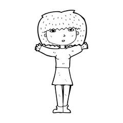 cartoon woman raising arms in air