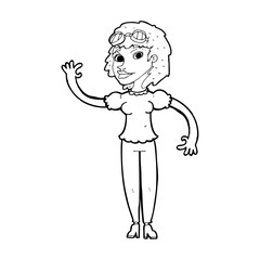 cartoon pilot woman waving